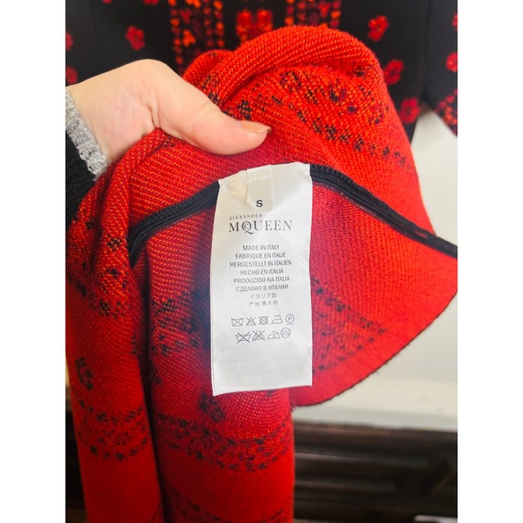 Alexander McQueen $2445 Flower Jacquard Knit Silk Dress in Red Black Size Small - Picture 14 of 15